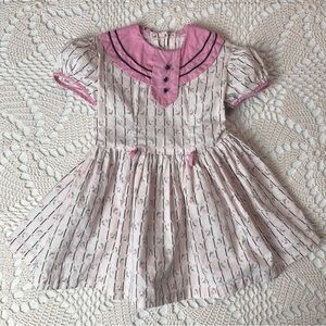 Vintage 1950s Baby Girl 18-24 Months 2t Pink Floral Collared Spring Dress